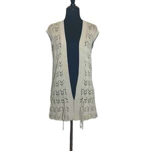 Loft Beige crochet sleeveless cardigan vest size M